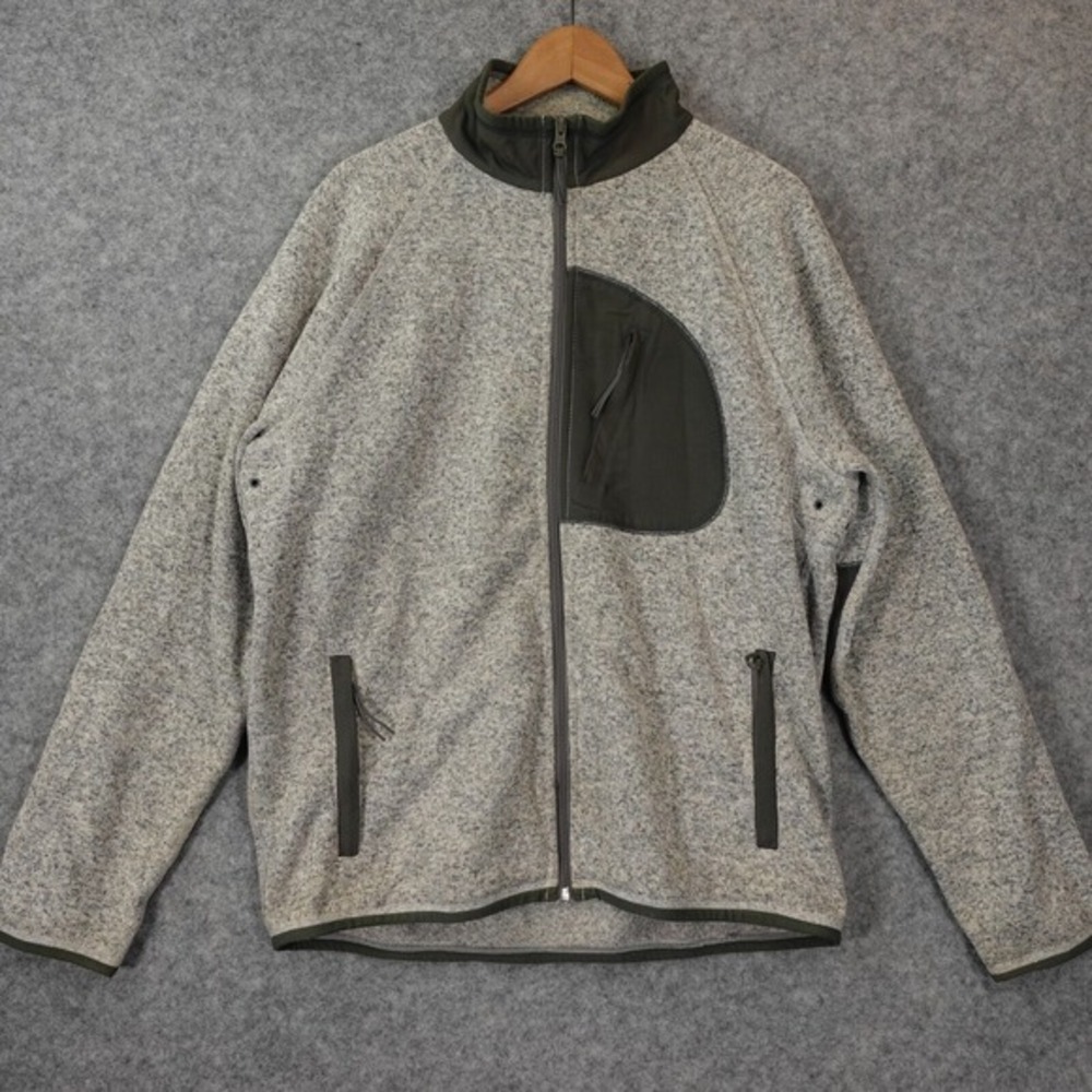 Full Zip Fleece Jacket Mens M Heather Gray J CREW Raglan‎ Sportsmens Outfitter